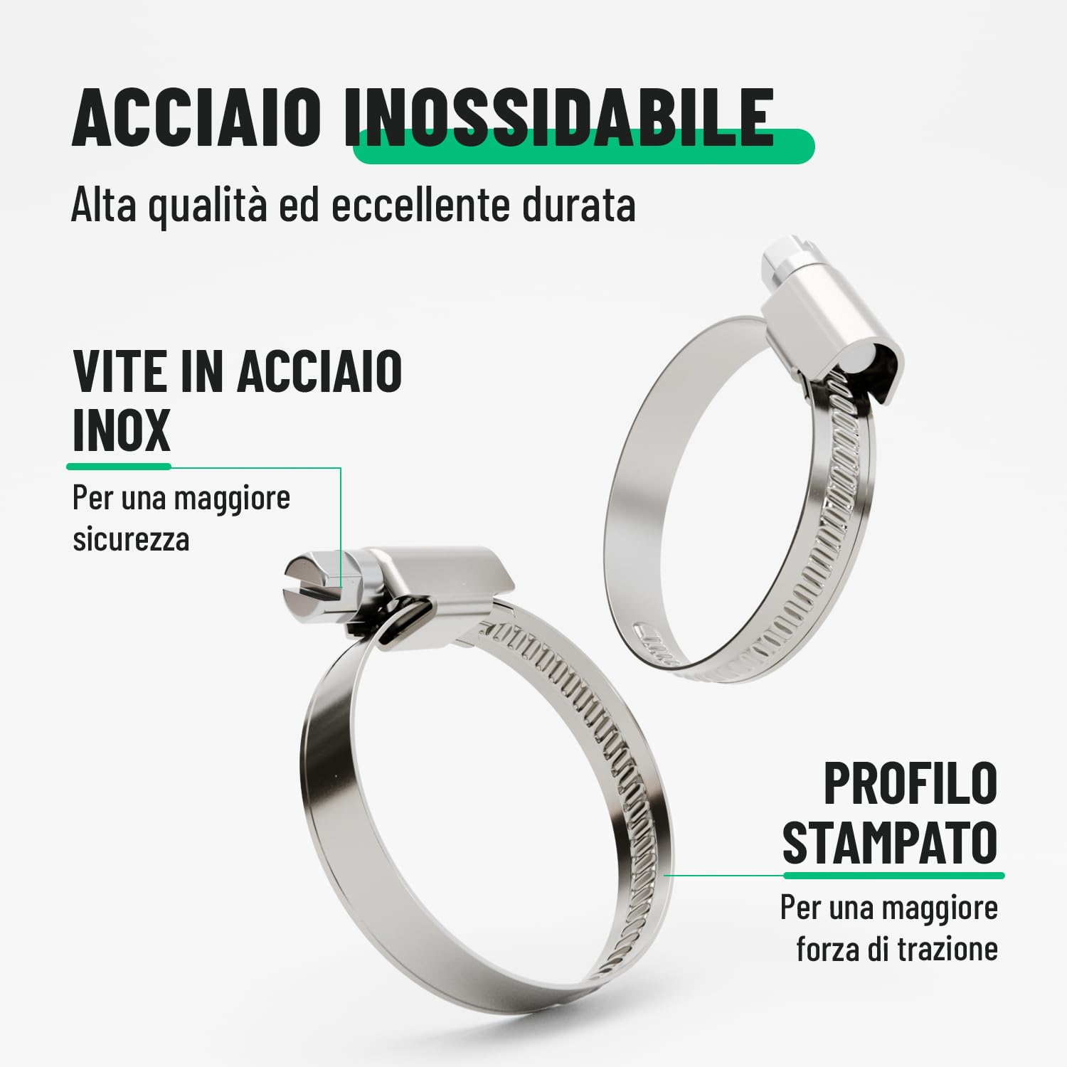 greate 10x fascette stringitubo acciaio inox 25-40 mm - fascette a vite regolabile con larghezza banda 9 mm - per piscina, stagno, lavatrice e altro