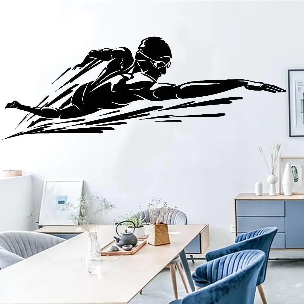Swimmer Vinyl Wall Decal Bathroom Ornament Swimming Pool Water Sports Waterproof Wall Stickers School Gymnasium Art Decor 57x20cm