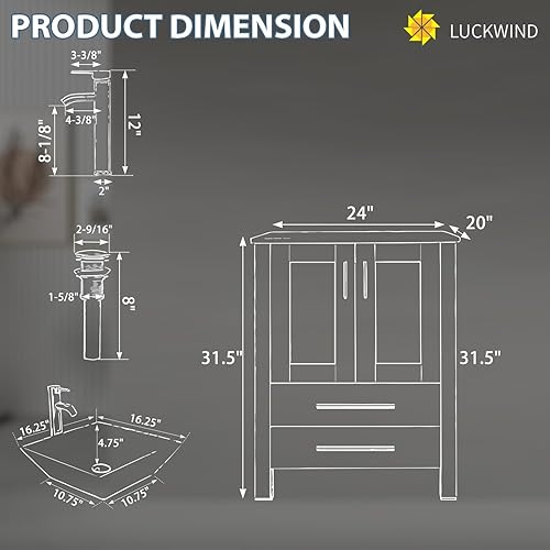 Miniatura 9 de LUCKWIND Mueble de baño de 24 pulgadas con fregadero, serie elegante con patas de madera maciza y marco pintado, gabinete de almacenamiento de baño