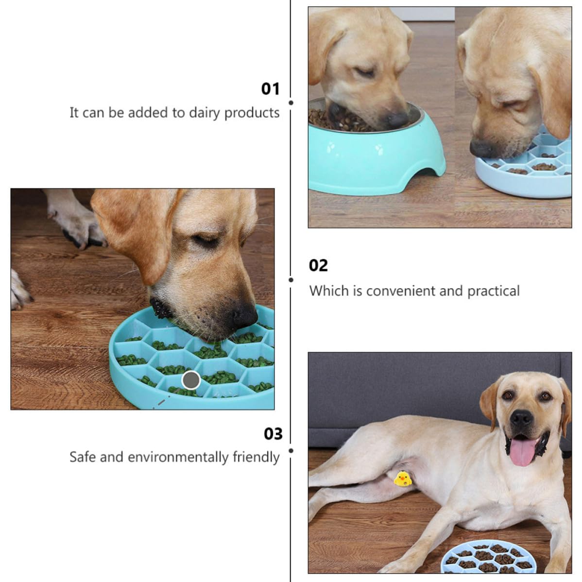 CRAFTHROU Comedero Diseño Único Fácil de Limpiar y Esquinas Redondeadas Anti- de Silicona Azul y Alimentación Lenta para Perros para