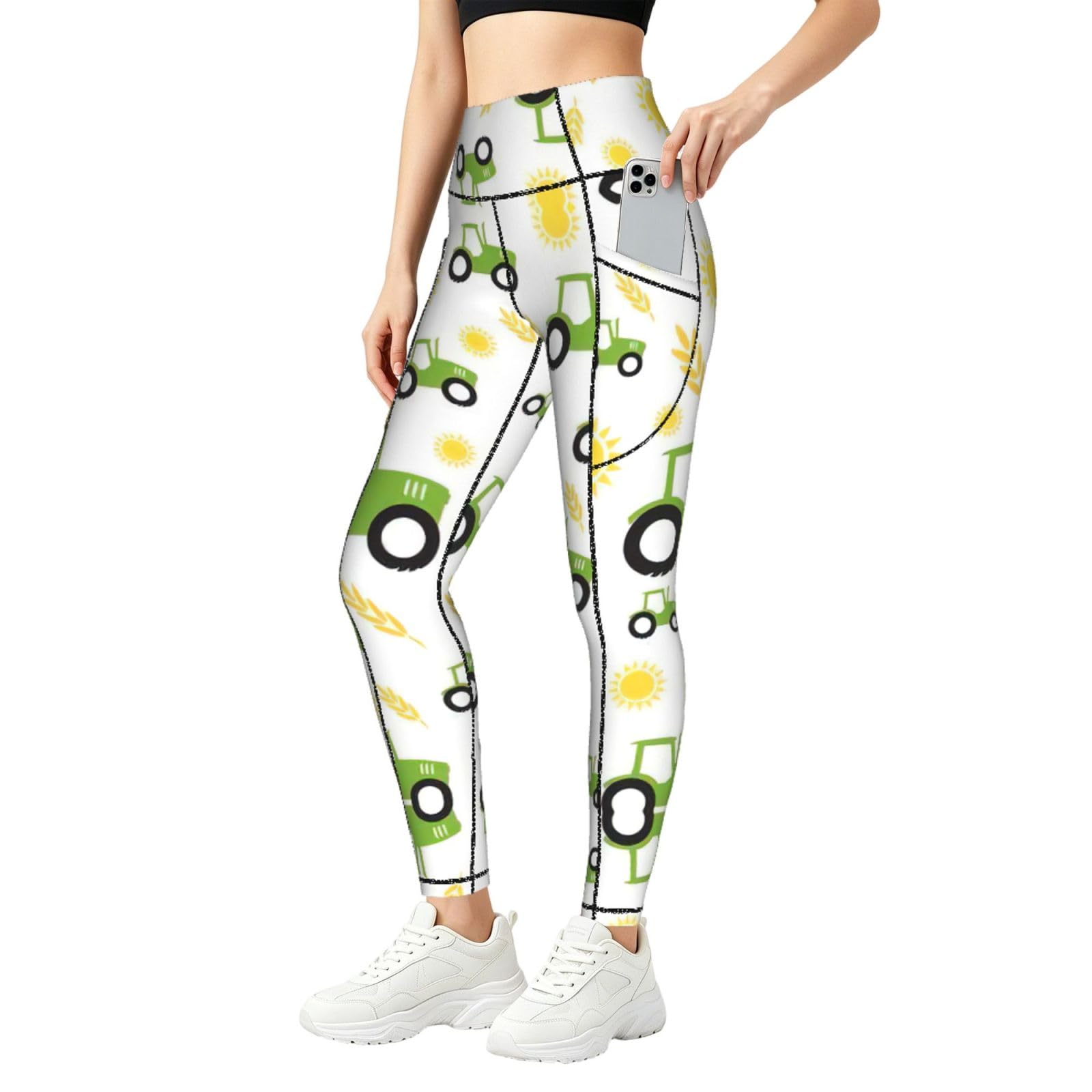 Leggings de moda con bolsillos con estampado de tractor Farming cómodos para mujer 8