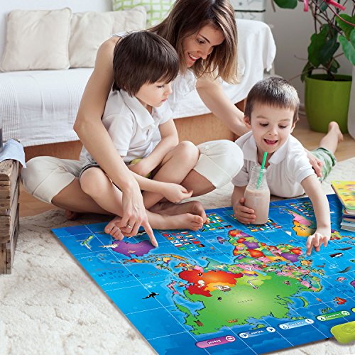 Kids Interactive Talking World Map Touch Activated Geography for Kids, Push-to-Talk Map Learn Over 1000 Facts and Quizzes About 92 Countries World Map Puzzle Game, Fun & Educational
