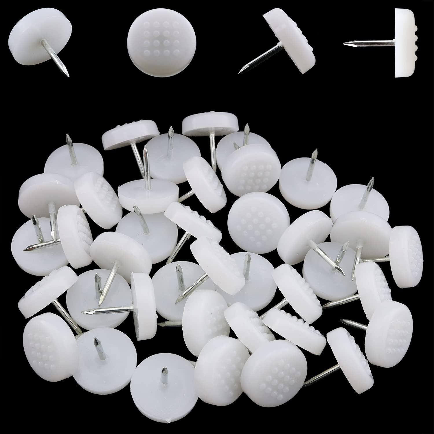 JianLing 50pcs Nail in Furniture Glides 19.5mm Nylon Chair Glides for Wood Floors Furniture Feet Nail White Plastic Table Leg Protectors Chair Feet Sliders