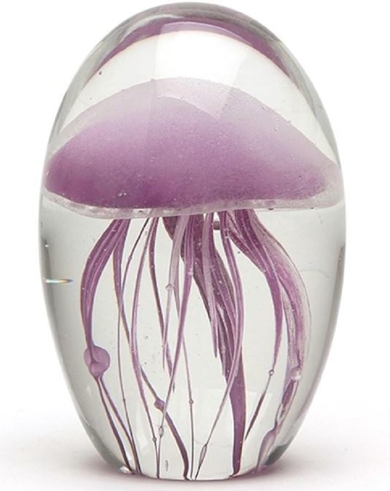 Blue Glow in The Dark Hand Blown Glass Jellyfish Paperweight
