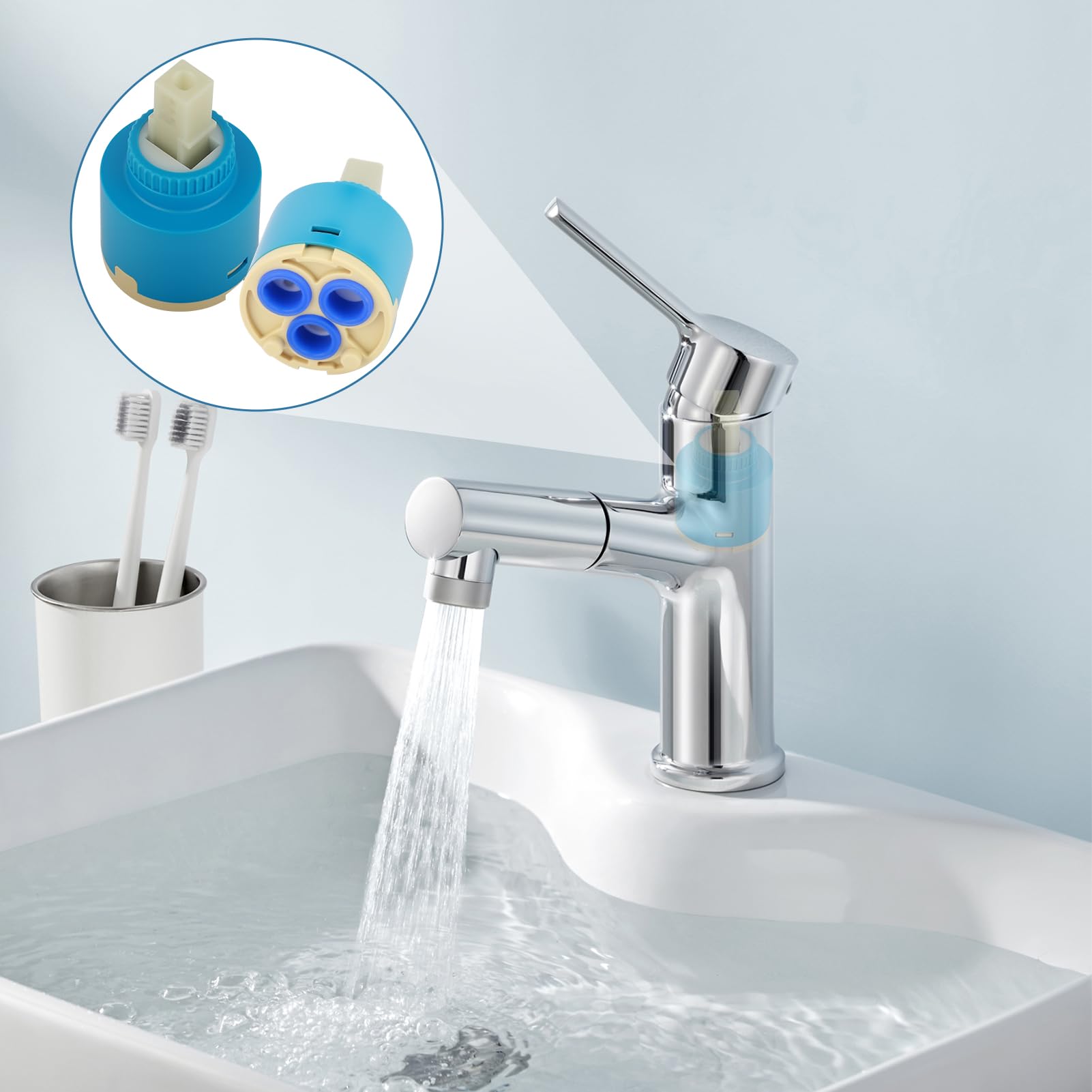 2 Piezas Cartucho de Grifo de 35MM, Cartucho de Cerámica para Grifo Monomando Cocina Lavabo Ducha, Repuesto Universal Cartuchos para Grifos 35MM