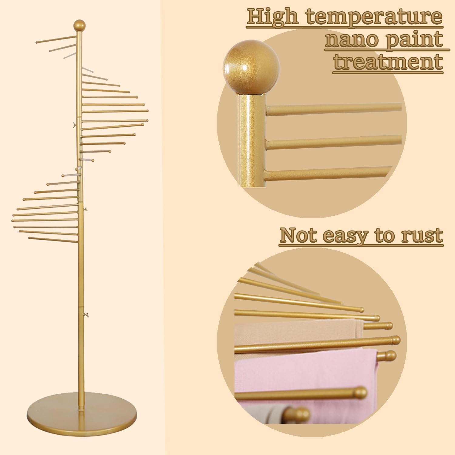 Organizador de Bufandas metálico Independiente con Base Estable, Perchero para Cinturones y Pantalones, Ahorra Espacio, para Tiendas minoristas, guardarropas, G,Gold-150cm/60in