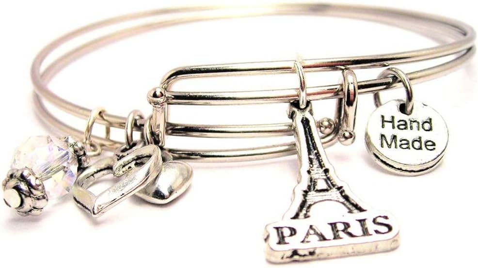 ChubbyChicoCharms Paris with Eiffel Tower Adjustable Wire Bangle Charm Bracelet