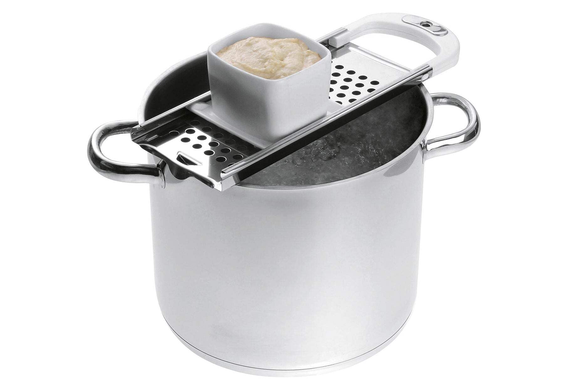 Westmark Cortadora de Spaetzle con inserto de plástico para la masa, Para ollas de hasta 24 cm de diámetro, Acero inoxidable/plástico, Blanco/plateado, 61122270