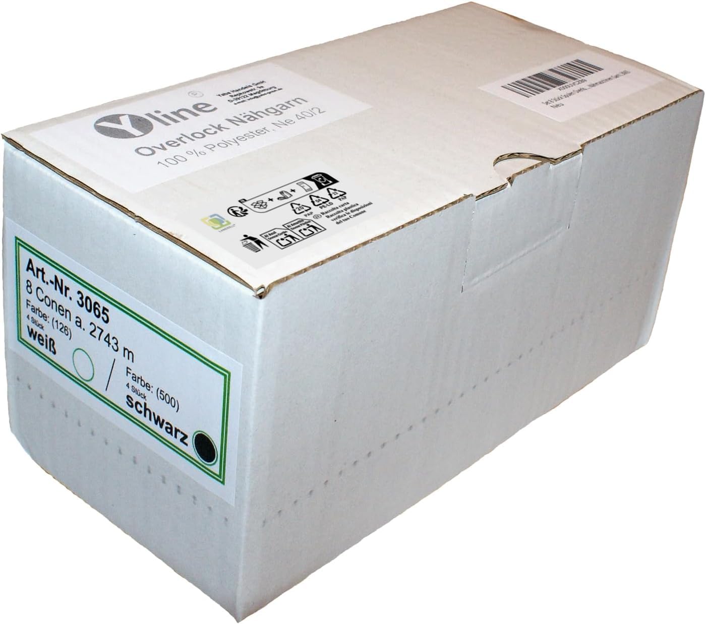 3065, 8 bobine di filo da cucito Overlock, colore bianco e nero, circa 2743 m, NE 40/2, 100% poliestere, per macchina da cucire