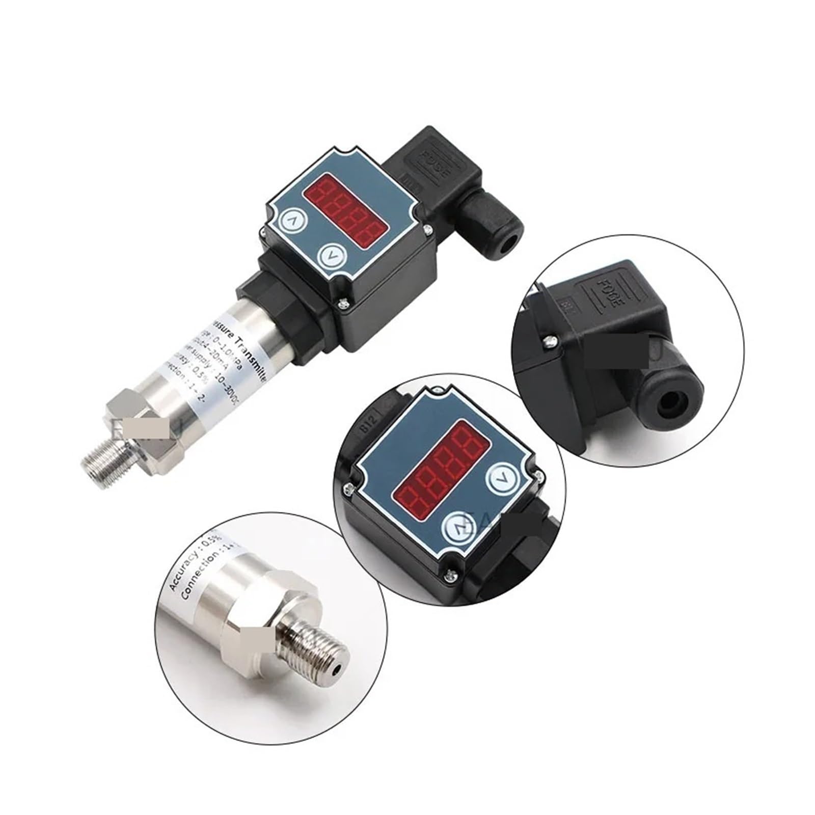 Sensor de presión de agua Transmisor de presión de 4-20 mA, 0-5 V, 0-10 V, salida de -1 a 25 bar, 10-30 V CC, G1/4, 0,5%, sensor transductor de presión, pantalla LCD, alta precisión(0 to 6 bar,4-20mA