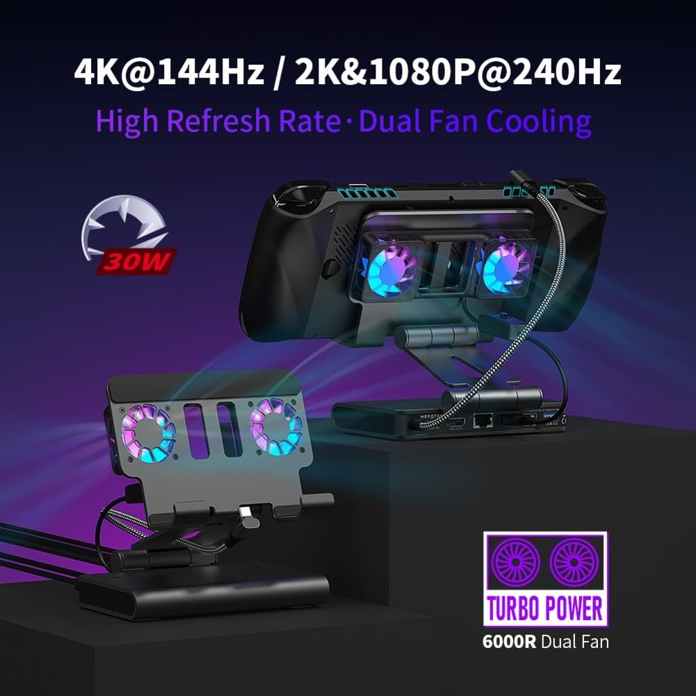 Para Steam Deck, estación de refrigeración 4K para XPlayer para Apex Gigabit Ethernet SteamDeck Base de enfriamiento del ventilador de expansión 4K (negro)