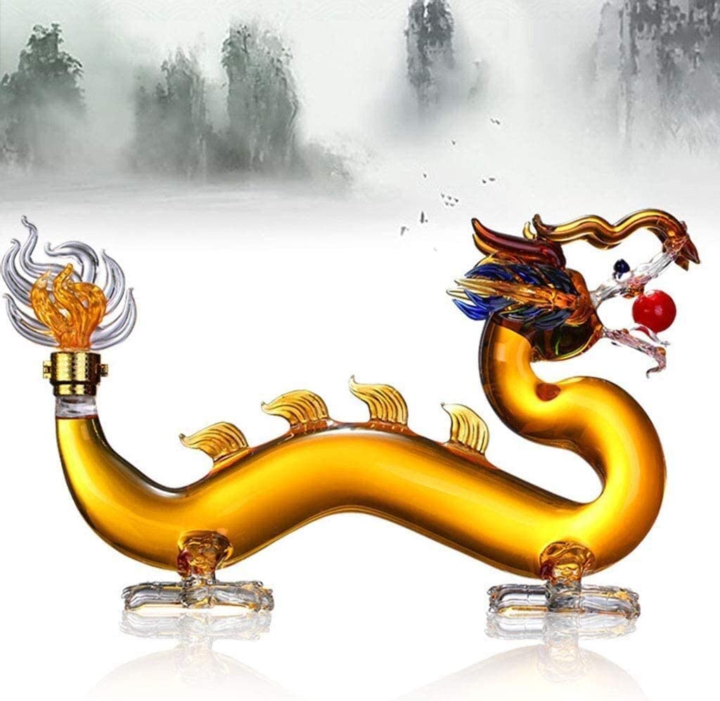 Licor Dragón Decantador de Whisky Zodiaco Animal Vidrio Grande for Beber Dispensador for Vodka Escocés Ron Tequila Vino Jarra,Decantador(2500/84.5oz)