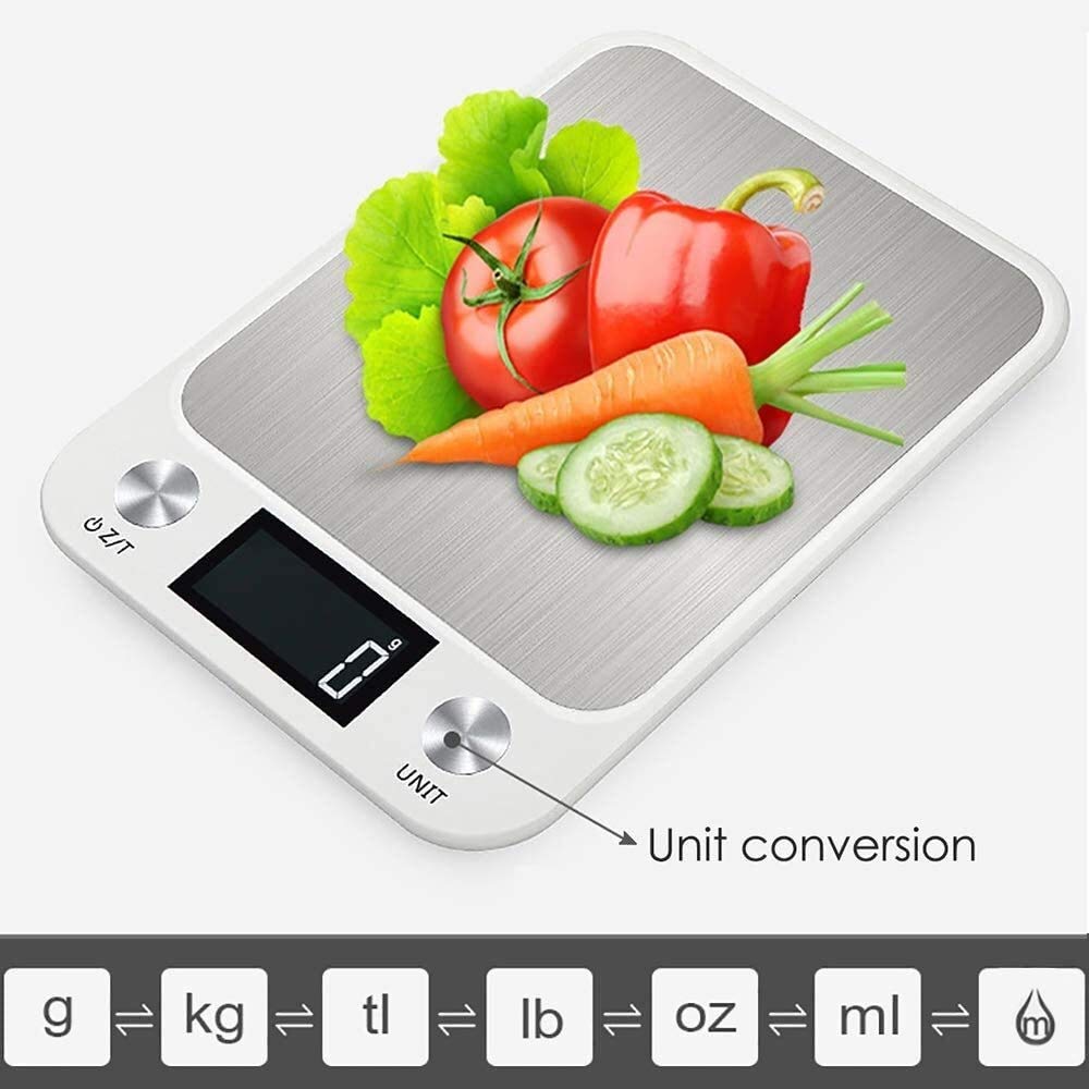 Báscula de Cocina Digital para Cocina y joyería, diseño Delgado, Pantalla LCD retroiluminada, función de Tara, 7 Unidades.