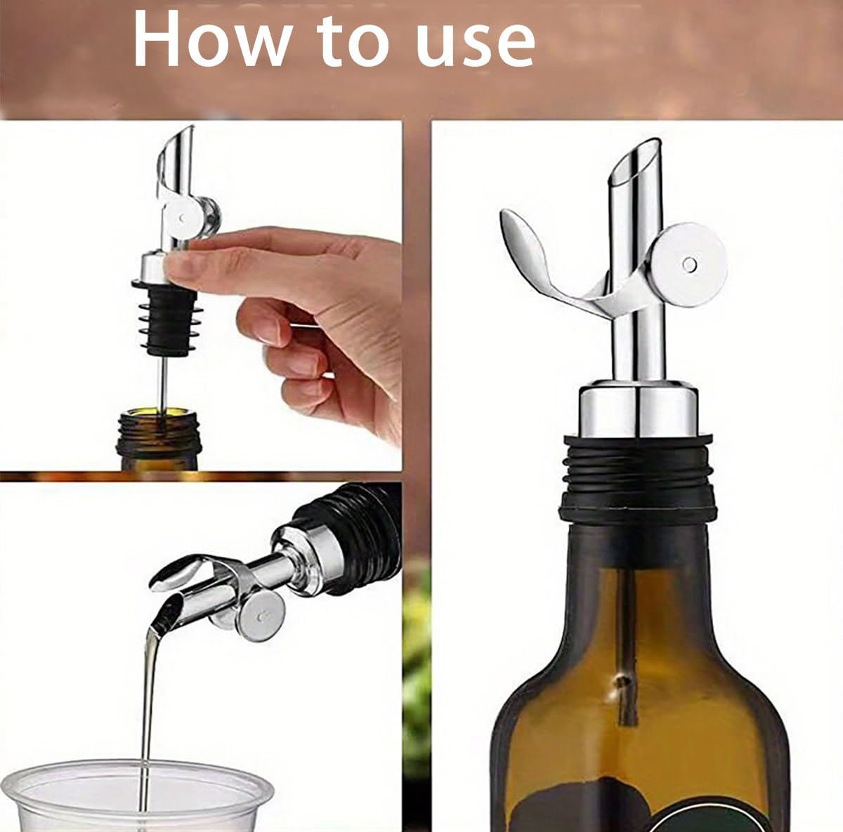 3 boquillas dispensadoras de aceite de oliva, boquillas para verter alcohol de acero inoxidable con peso, boquillas de vertido automático de licor para aceite de oliva y vinagre líquido 3