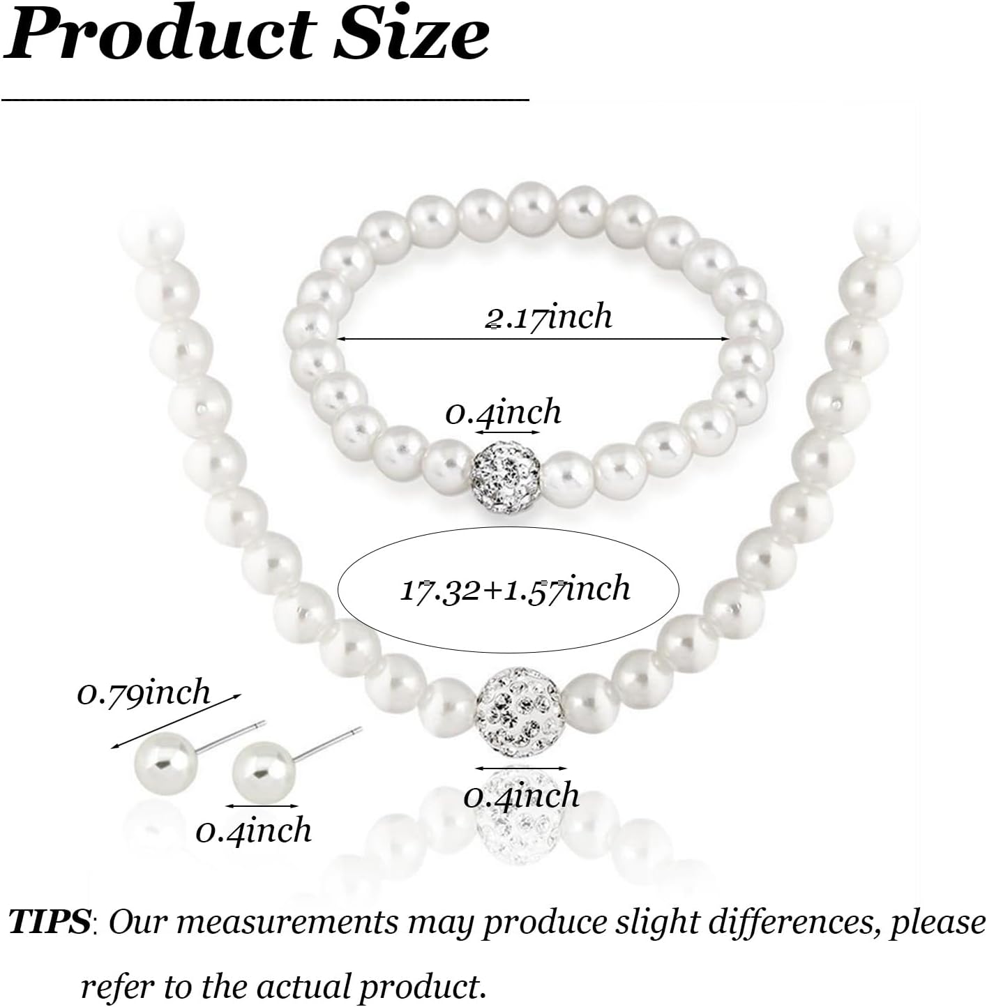 Dcfywl731 Pearl Necklace and Earring Set Faux Pearl Prom Jewelry Sets for Women Imitation Beaded Pearl Necklace Bracelet Stud Earrings for Women - Image 6