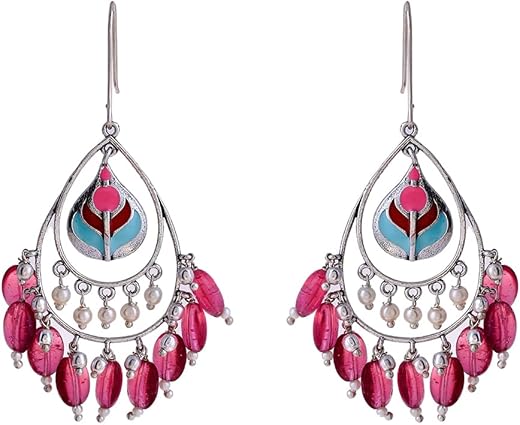 VOYLLA Bagh E Fiza Coloured Beads brass Silver Earrings for Women