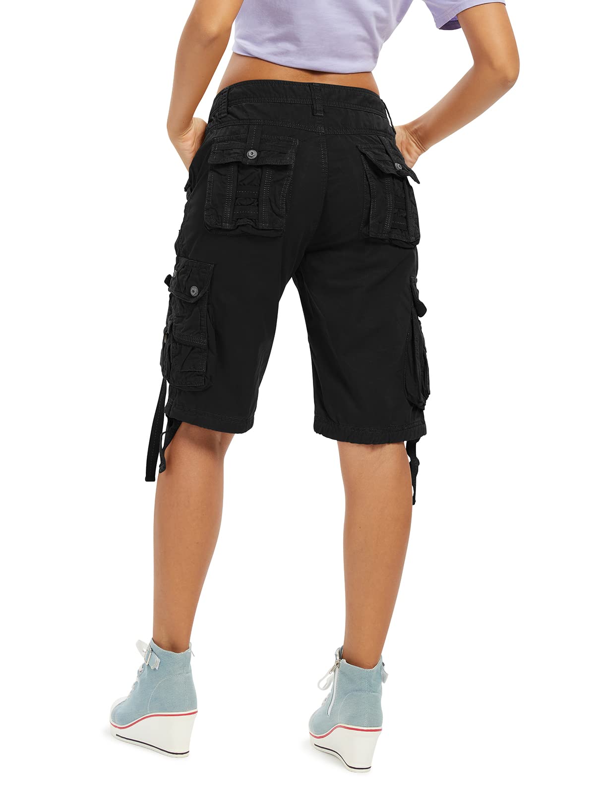 Aeslech Women's Loose Fit Cargo Shorts Cotton Casual Summer Bermuda Shorts with Multi Pockets