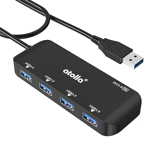 USB Hub, 4-Port USB 3.0 Hub with 2ft Cable, Ultra-Slim Data Expander - Compatible with Windows, Mac, Linux Laptops & PCs - 2FT
