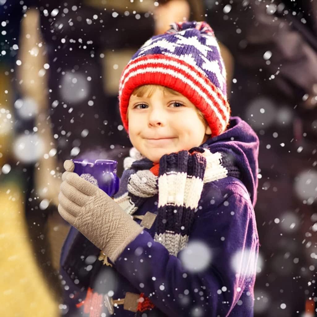 FENELY 2 Pairs Kid Winter Knit Gloves Stretchy Warm Gloves Gift for Boy Girl - Image 7