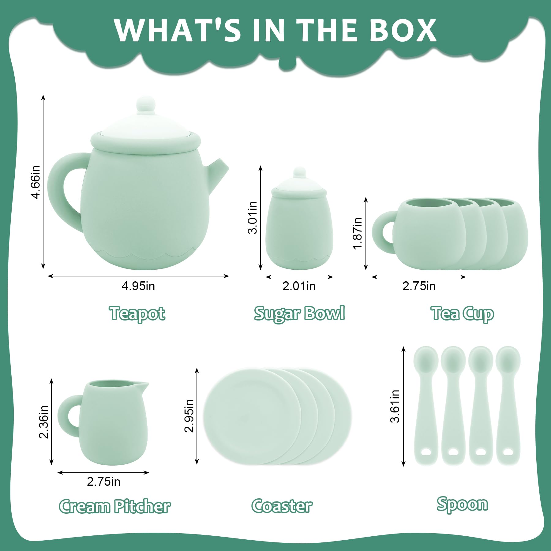 MCGMITT Service à Thé Enfant, Dinette Tea Party Jouet 15 Pcs en Silicone avec Théière et Tasses Accessoires de Cuisine Jeux d’Imitation Montessori et Jeux de Rôle Cadeau pour Filles et Garçons 3 Ans