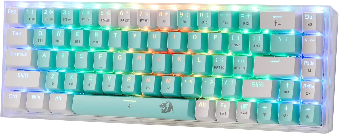 Redragon K631 PRO WT 65% 3-Mode Wireless RGB Gaming Keyboard, 68 Keys Hot-Swappable Compact Mechanical Keyboard w/Hot-Swap Free-Mod PCB Socket & Translucent Board, Custom Quiet Linear Switch