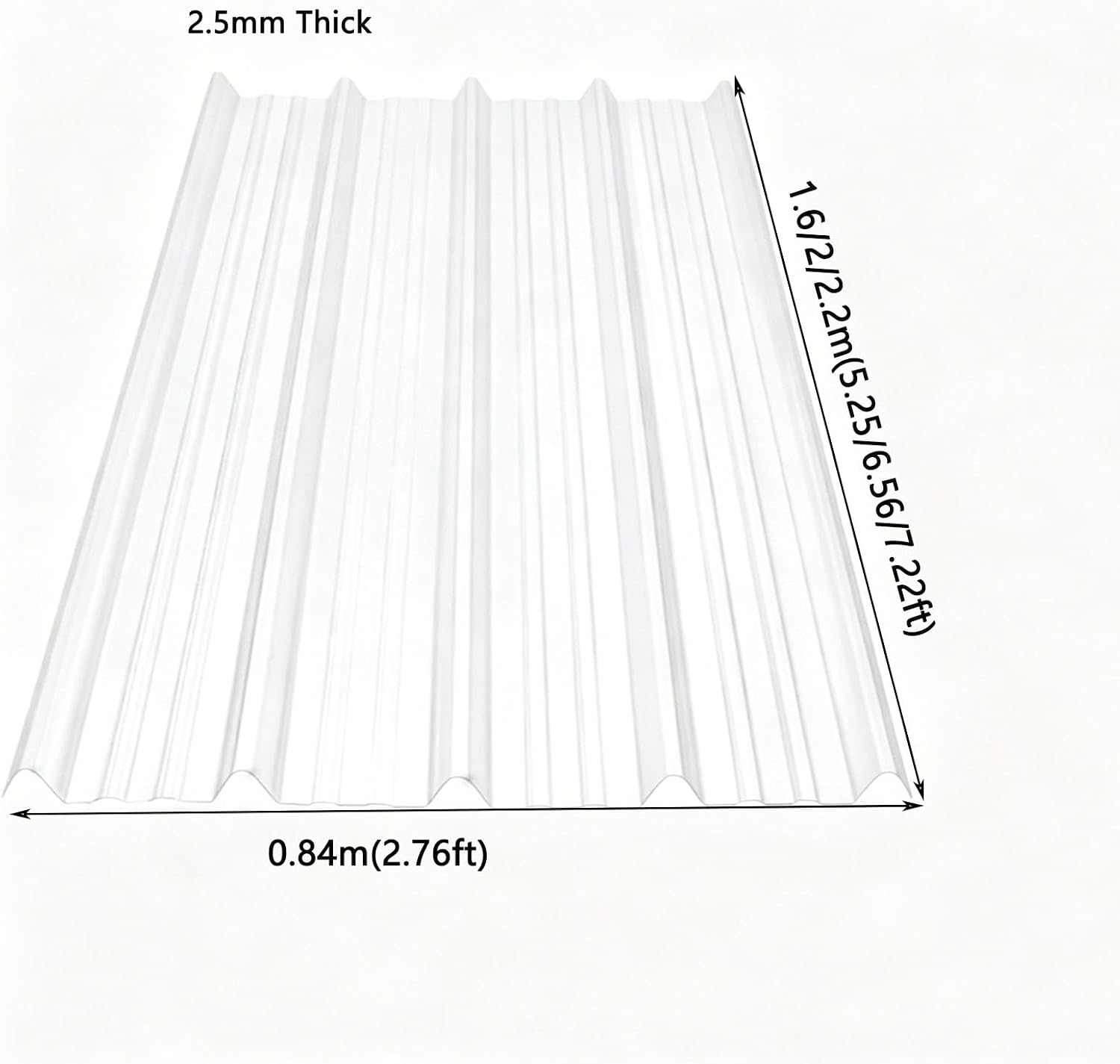 UV-Resistant Polycarbonate Corrugated Sheets for Greenhouses, Roofs, Patios - Flexible Wall Panels 1.6x0.84m (5.25x2.76ft) - Durable, Weatherproof, Lightweight