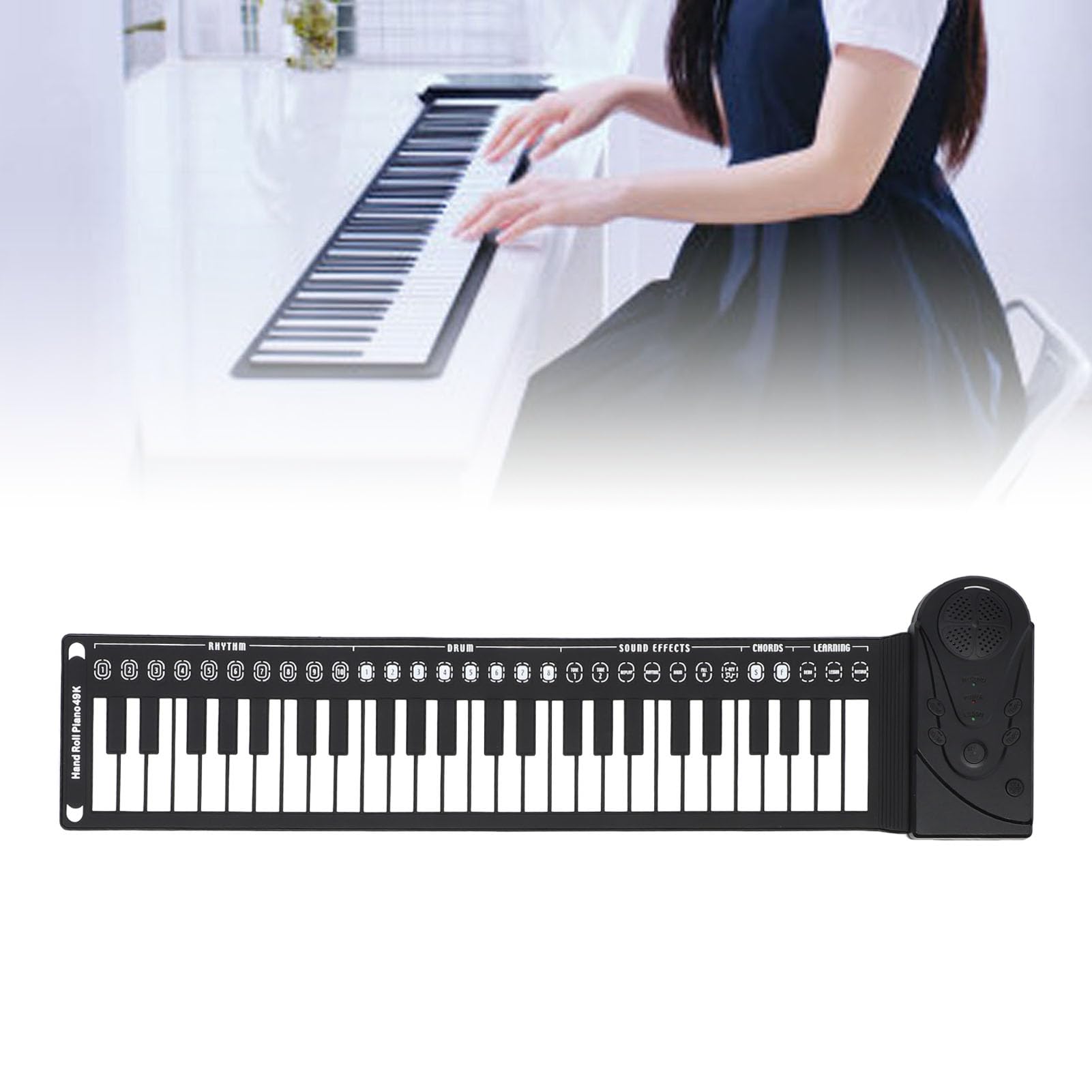 Tastiera Elettronica Pieghevole Multifunzionale Portatile a 49 Tasti per Esercitarsi, Struttura del Suono Chiara, Adatta Ai Principianti, Materiale ABS (BLACK)