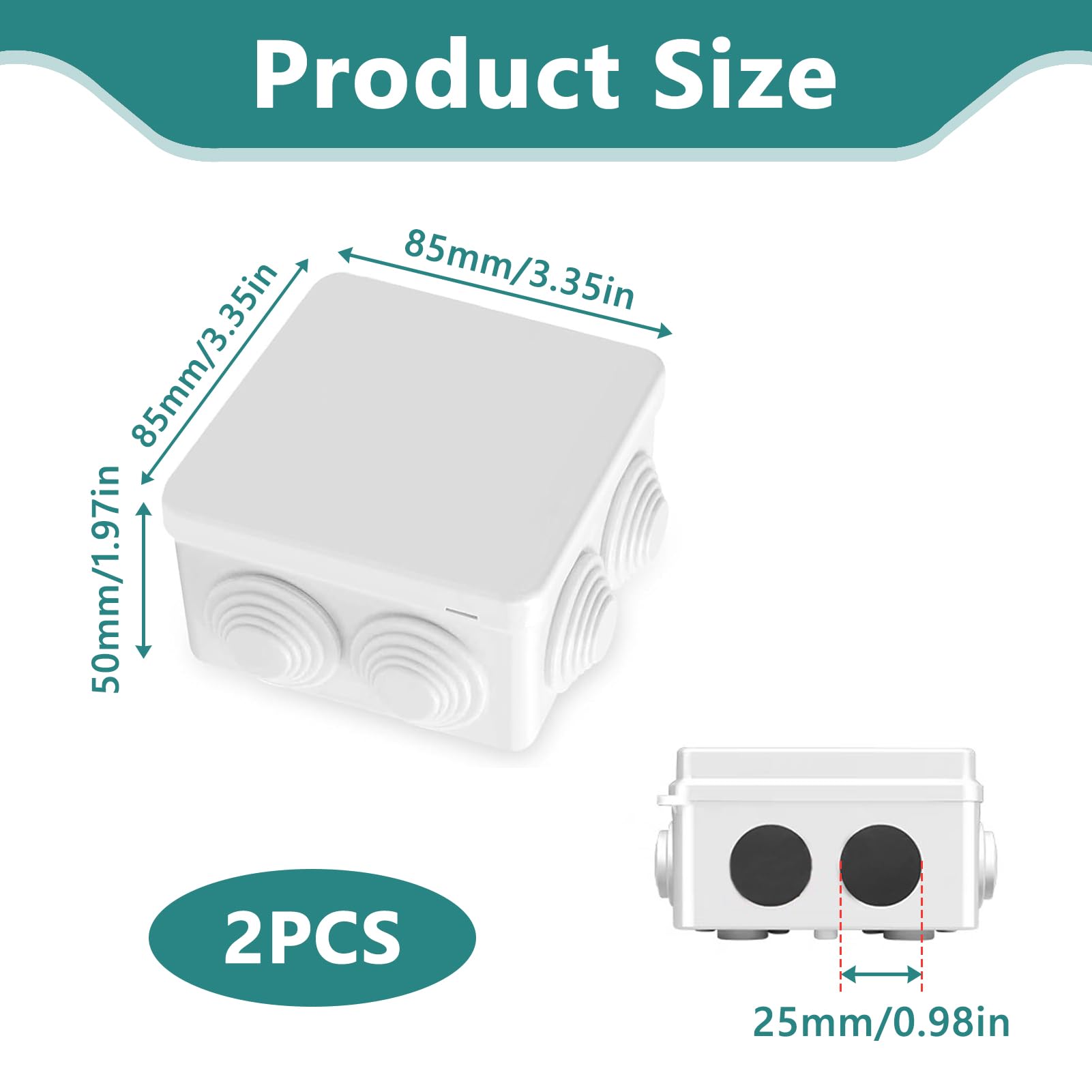 2 x IP65 Waterproof Junction Boxes, Electrical Project Box, Weatherproof Electrical Enclosure - Image 2