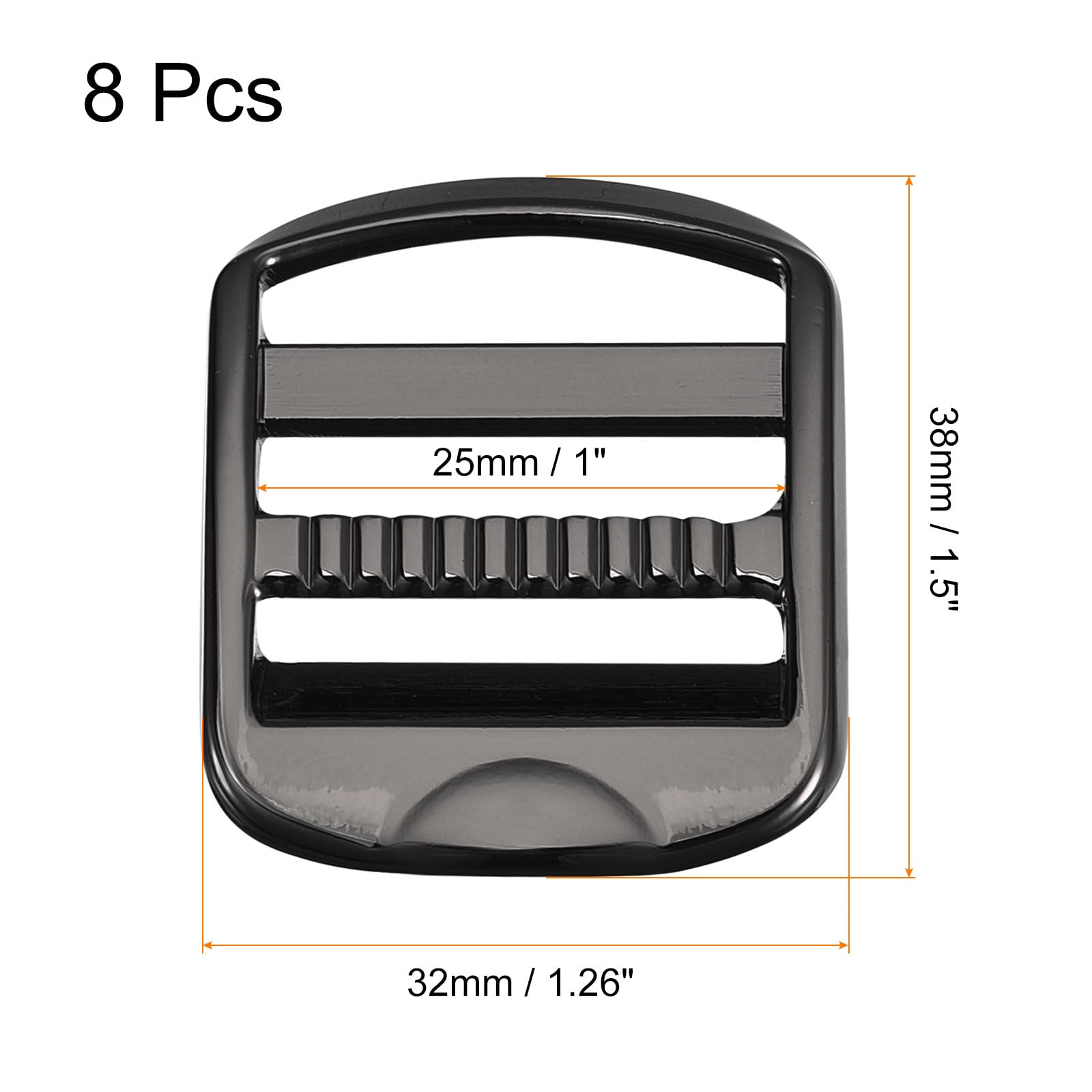 Uxcell Metal Ladder Buckle Slider Tri-Glider Metal Adjustable Buckles, 8pcs 25mm(1") Inner Width for Webbing Backpack Strap Gun-black - Image 2