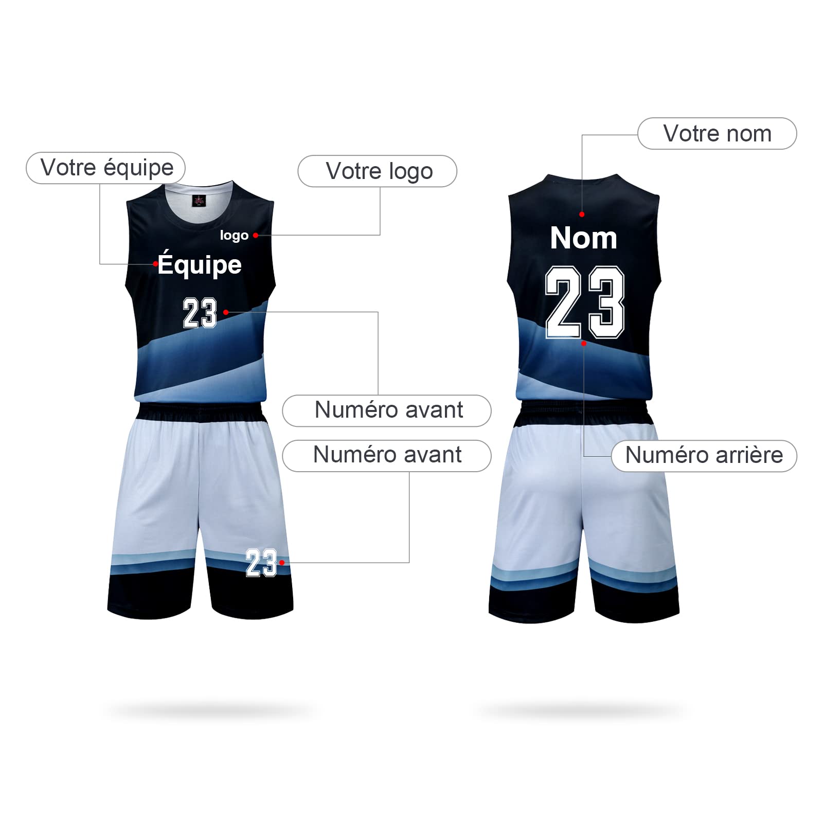 Ensemble Short Maillot Basket Enfant Homme Personnalisé Personnalisable avec n'importe Quel Nom et Numéro