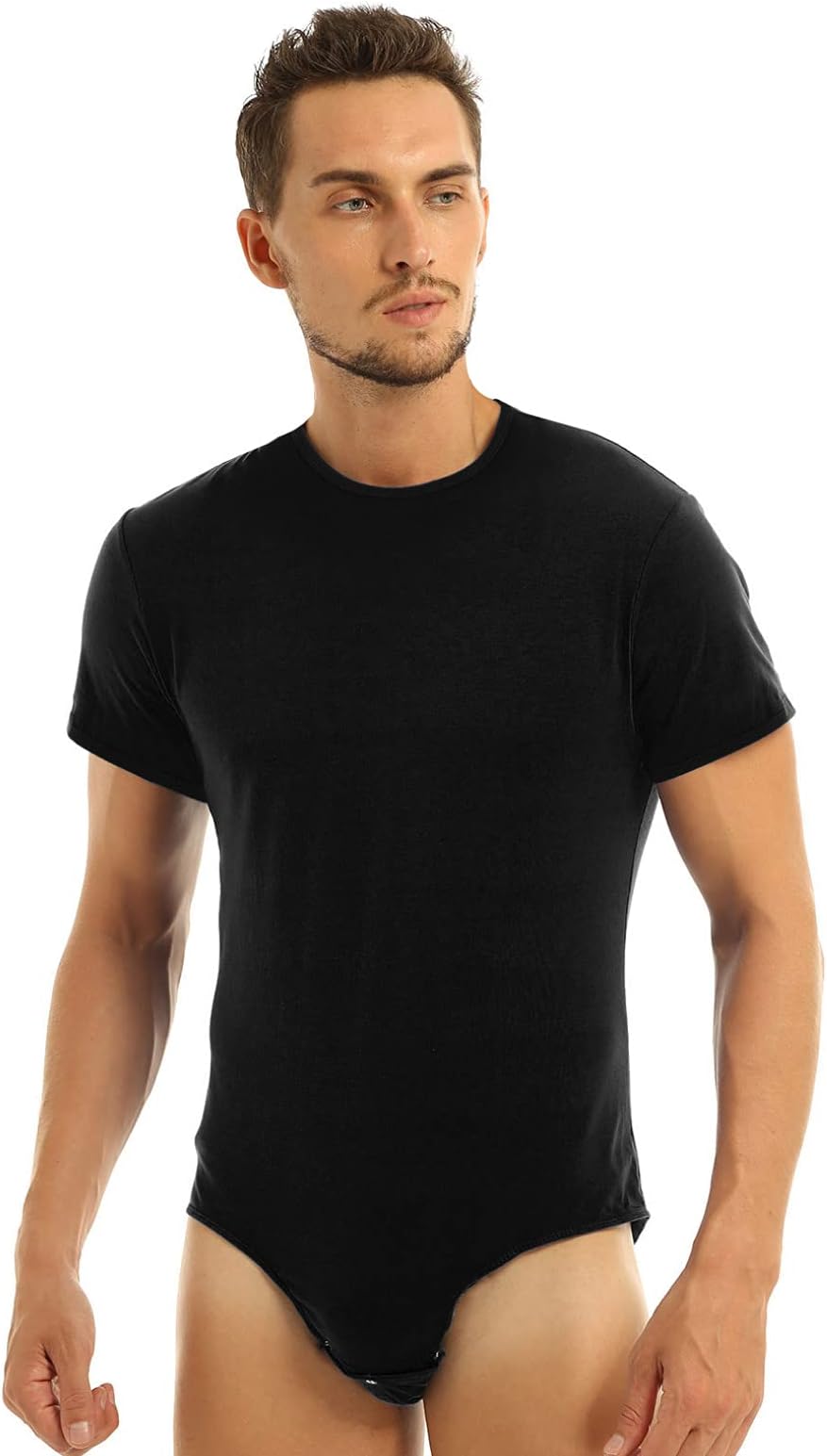 vastwit Men's Short Sleeve Undershirt Press Button Crotch Shirt Romper One Piece Leotard Bodysuits