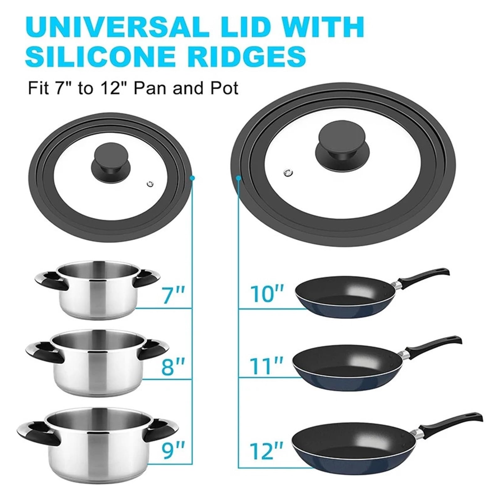 Tapas Universales For Ollas, Sartenes Y Sartenes, Tapa De Olla De Cocina Con Borde De Silicona Resistente Al Calor Y Vidrio Templado JT526(24-26-28cm)