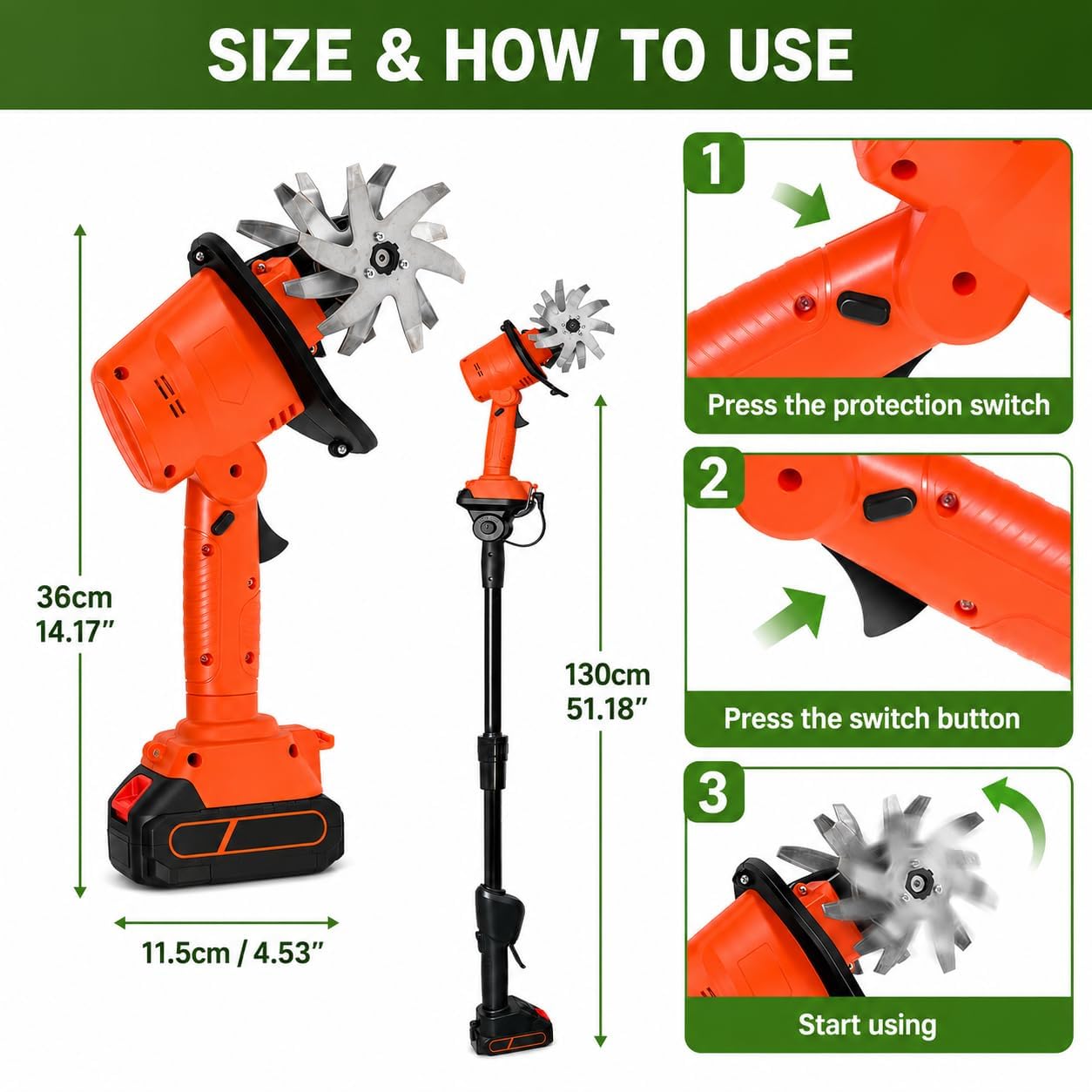Rotavator de jardin sans fil 21 V 235 tr/min 2 piles