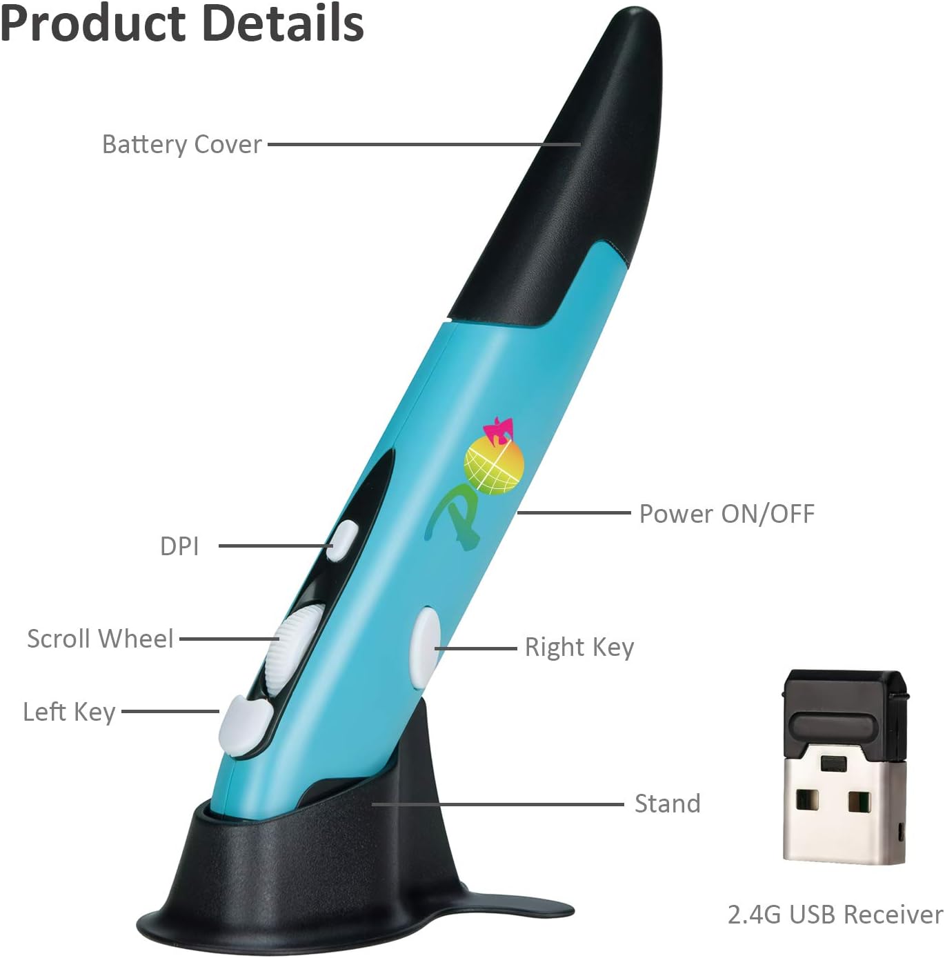 Wireless Optical Pocket Pen Mouse,Promi 2.4 Ghz USB 3.0 Wireless Optical 2-in-1 Digital Pen Mouse & Adjustable 800/1200/1600 DPI,Ergonomic Mouse for MacBook Notebook Desktop (Blue)