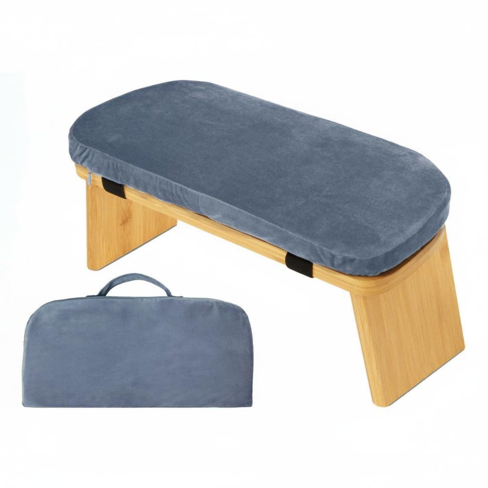 Soft Padded Cushion Wooden Kneeling Bench Ergonomic Design Cushioned Meditation Seat Includes Carrying Bag Bamboo Meditation Stool for Meditators, Light Blue Default-image-26