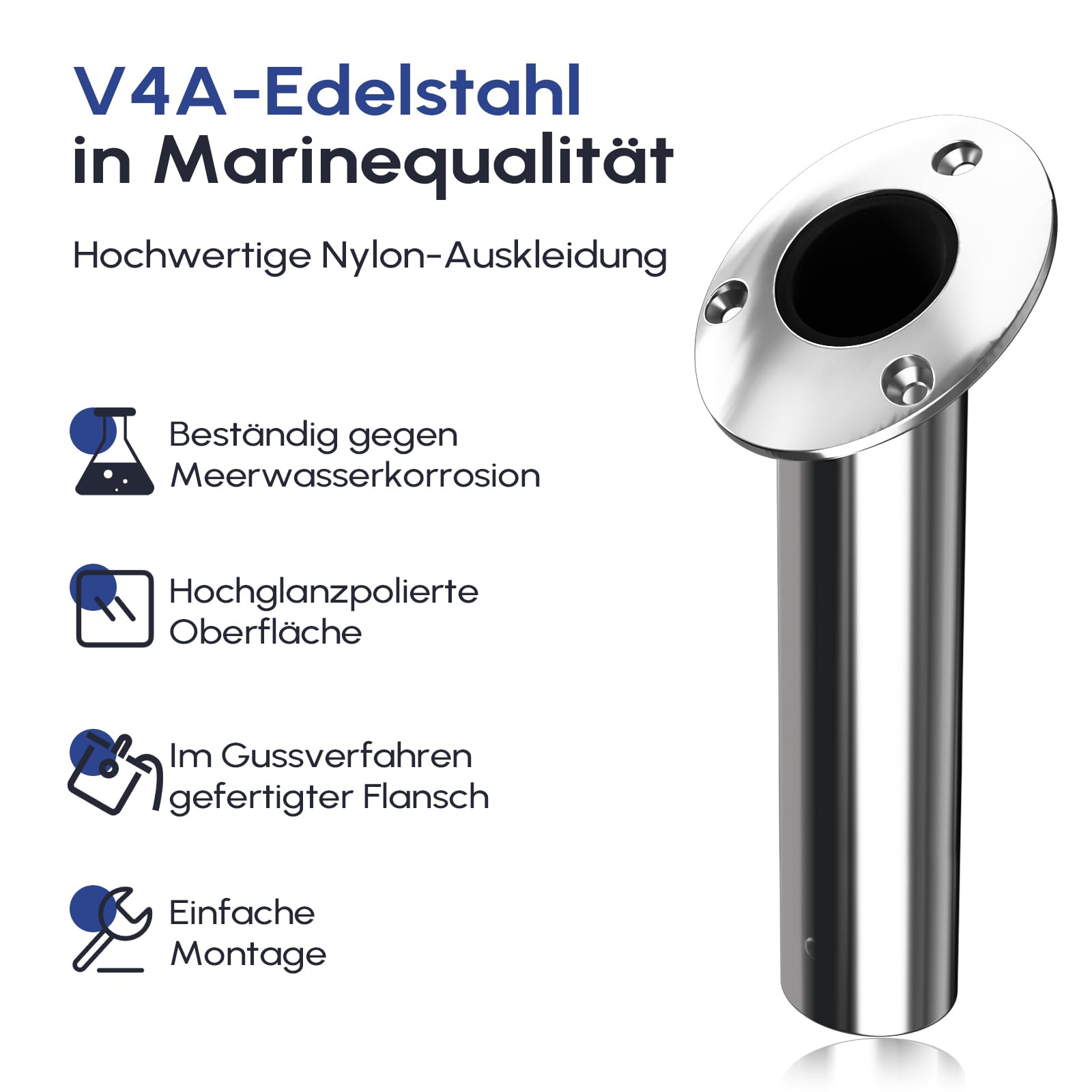 Angelrutenhalter 2er-Pack, 316 Edelstahl 15°/30°/90° Rutenhalter für Angelboote, bündige Montage mit Verschlusskappe, schwere Ausführung