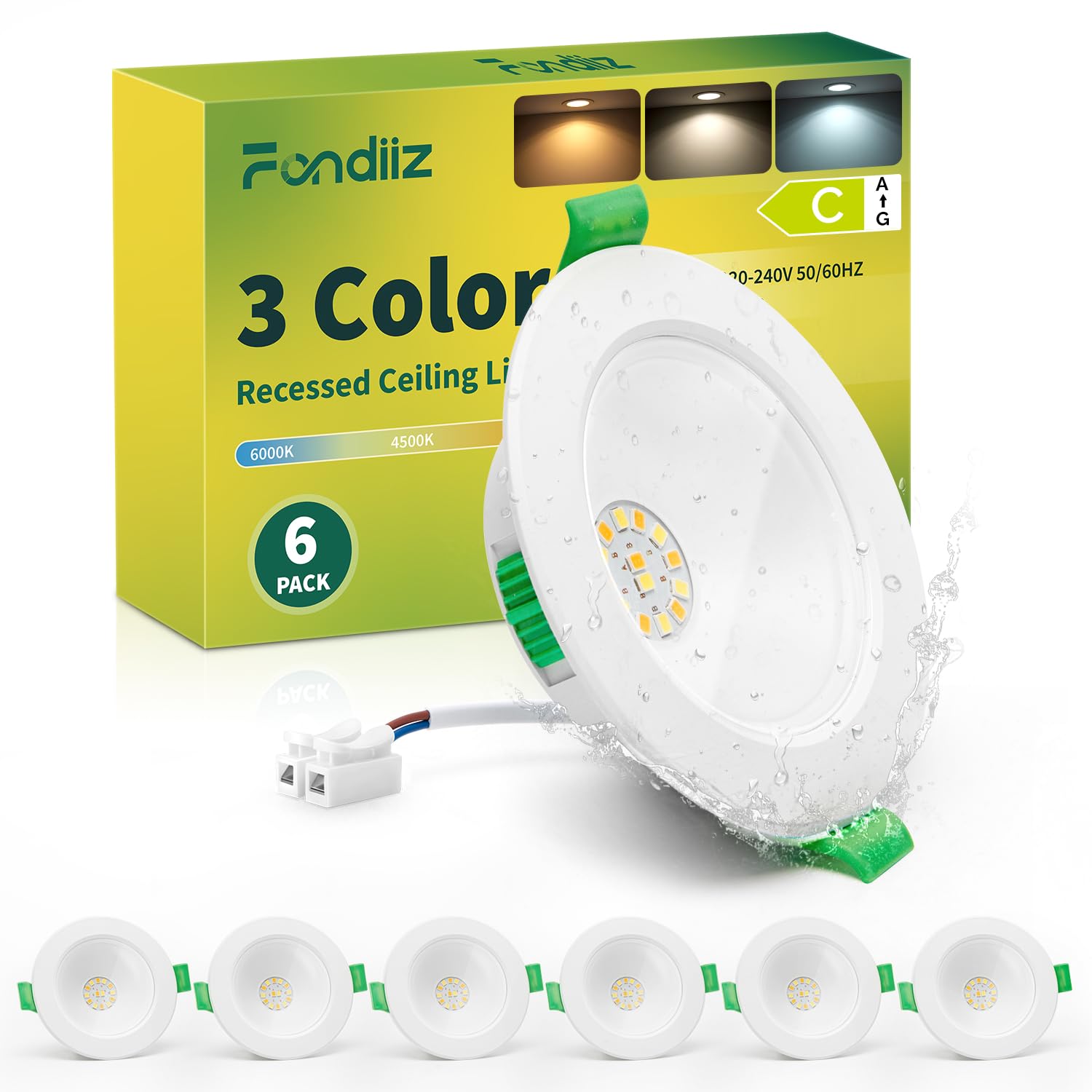 Fondiiz 6er LED Einbaustrahler 230V 68mm, 4W 570LM LED Spots Warmweiß Neutralweiß Kaltweiß, Deckenspots Einbauleuchten Flach Weiß, IP44 Spots Deckenleuchte für Badezimmer Küche Wohnzimmer