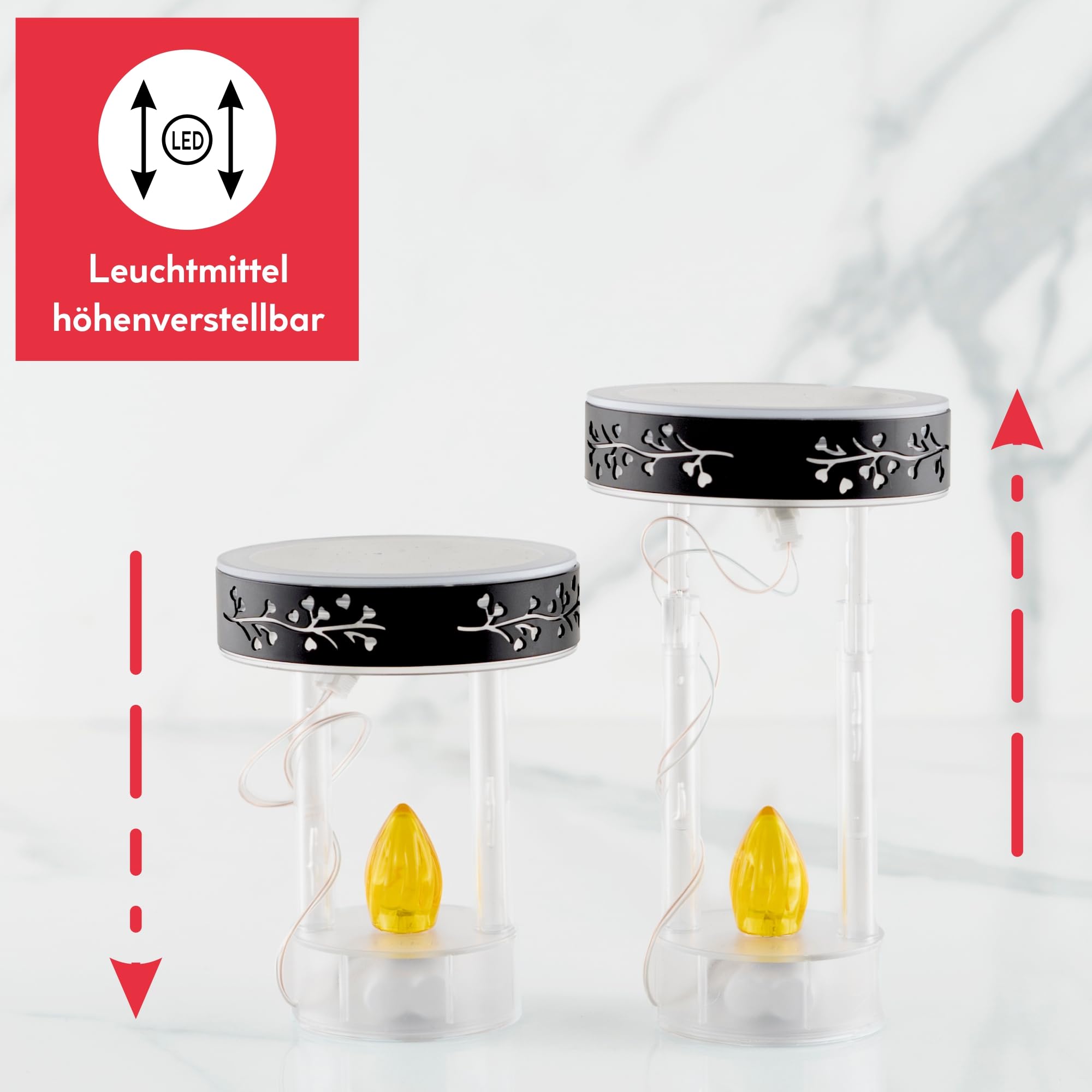 Hofer Candele, luce solare a LED, in vetro, trasparente, durata di 3 anni, resistente alle intemperie, impermeabile, per esterni, candela a LED per cimitero, lanterna per tomba con batteria