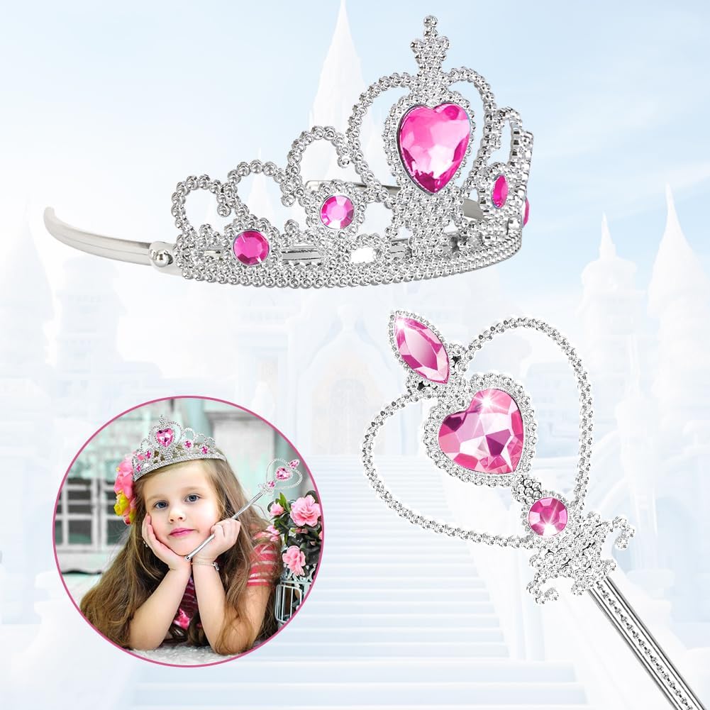 Vicloon Princess Dress Up Accessories, 2PCS Princess Crown and Wands for Little Girls, Jewelry Toy Gifts Set Christmas