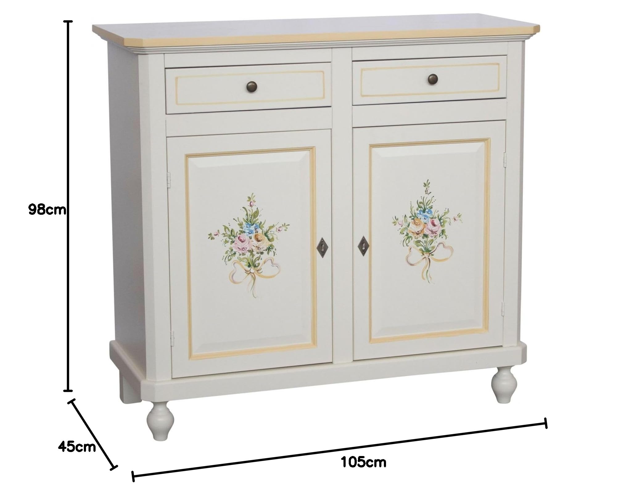 Vicentini arreda CREDENZA NAPOLETANA 2 ANTE IN LEGNO BIANCO DECORATA FILO OCRA