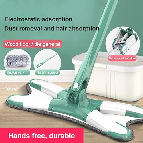Miniatura 2 de JCAKES Trapeador plano, trapeador de microfibra, mopa de suelo, trapeador de piso de madera, mopa plana en forma de X (con 3 cabezales de tela de