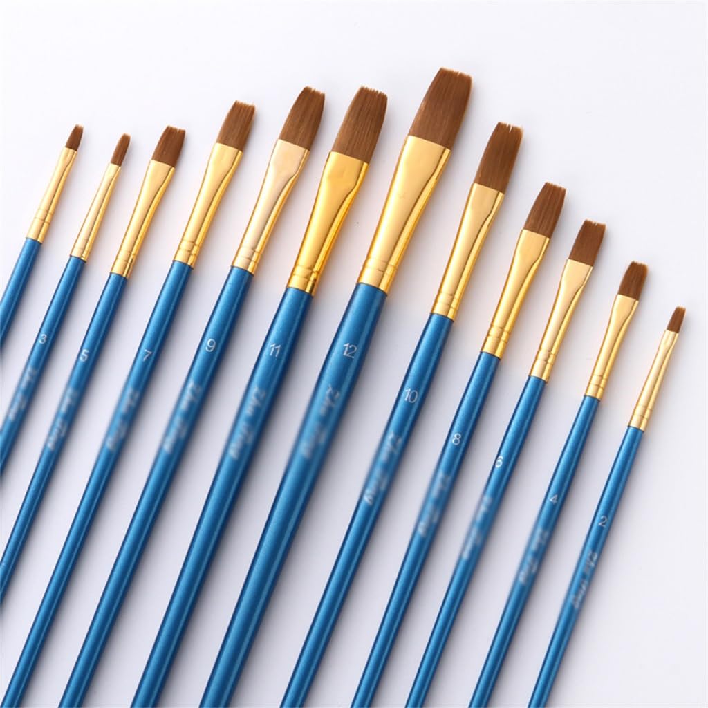 XBTGS Set di pennelli piatti in nylon e lana di nylon, asta con perla, pittura a olio, in legno, blu, come da mostra, blu