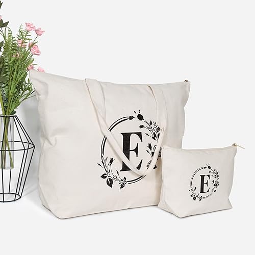 Miniatura 3 de TOPDesign Bolsa de lona con iniciales, bolsa de regalo personalizada, adecuada para bodas, cumpleaños, playa, vacaciones, es un gran regalo para