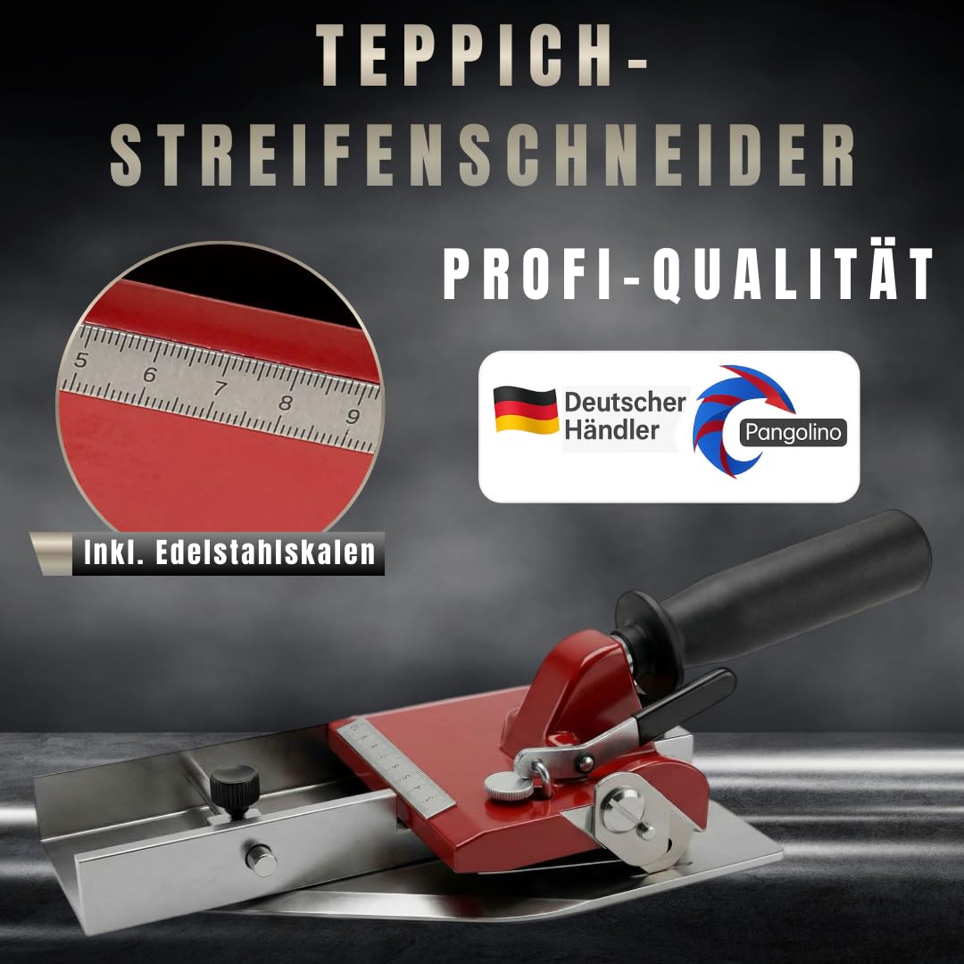 Pangolino Teppichstreifenschneider 45–100 mm | Profi Teppichschneider inkl. 10 Ersatzklingen | Stufenlos einstellbar | Präzises Zuschneiden von Teppichboden, Sockelleisten & Bodenbelägen
