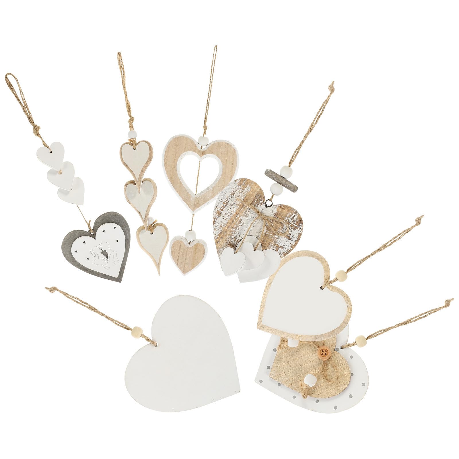 Toyvian 3 Sets Herzförmiger Holzanhänger zum Aufhängen für Valentinstag | Holz und Hanfseil, für Hochzeiten und Jubiläen, Festliche Atmosphäre, Hängedekoration
