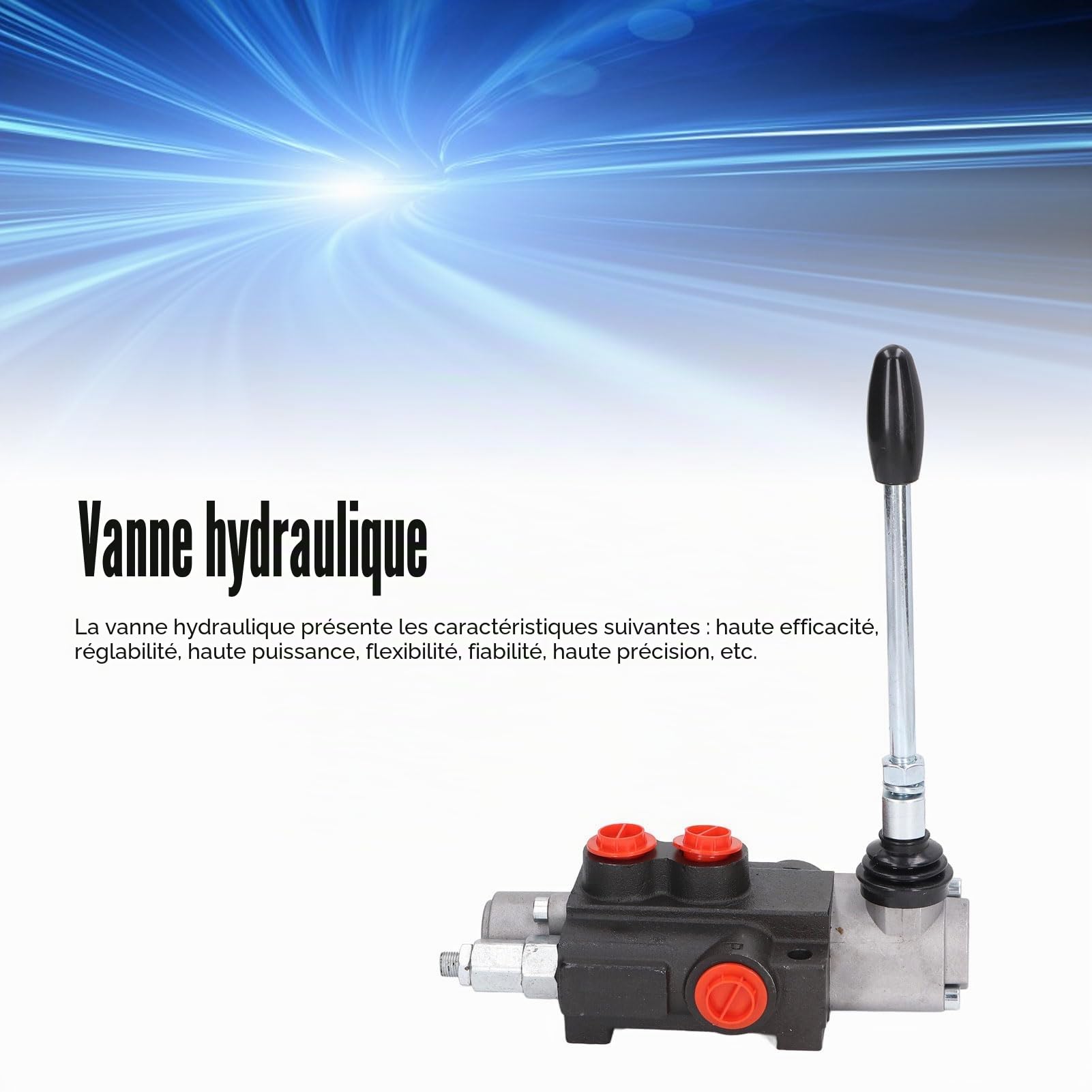 Kit de Vanne de Régulation de Débit Hydraulique, 1 Bobine Double Effet Valves de Commande Directionnelles Hydrauliques avec Poignée de Commande de Barre de Soulagement Réglable