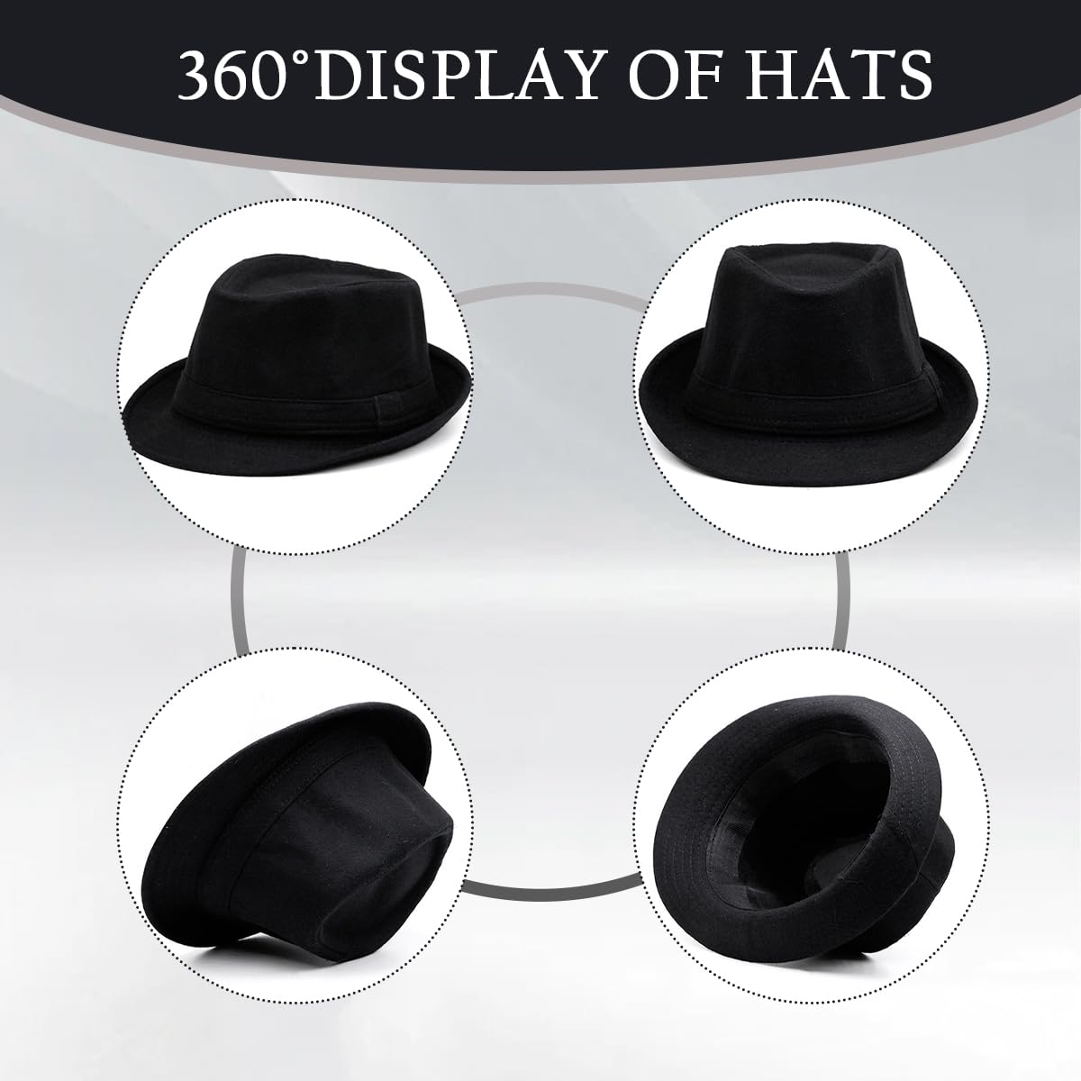 Happyupcity - Sombrero negro estructurado para hombre tipo Gangster Trilby Fedora Jazz, estilo Floppy Panama Gentleman, sombrero plano