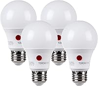 TORCHSTAR Dusk to Dawn LED Bulbs Outdoor, A19 Sensor Auto On/Off Photocell, 9W 800LM 5000K Daylight, Pack of 4 UL Listed