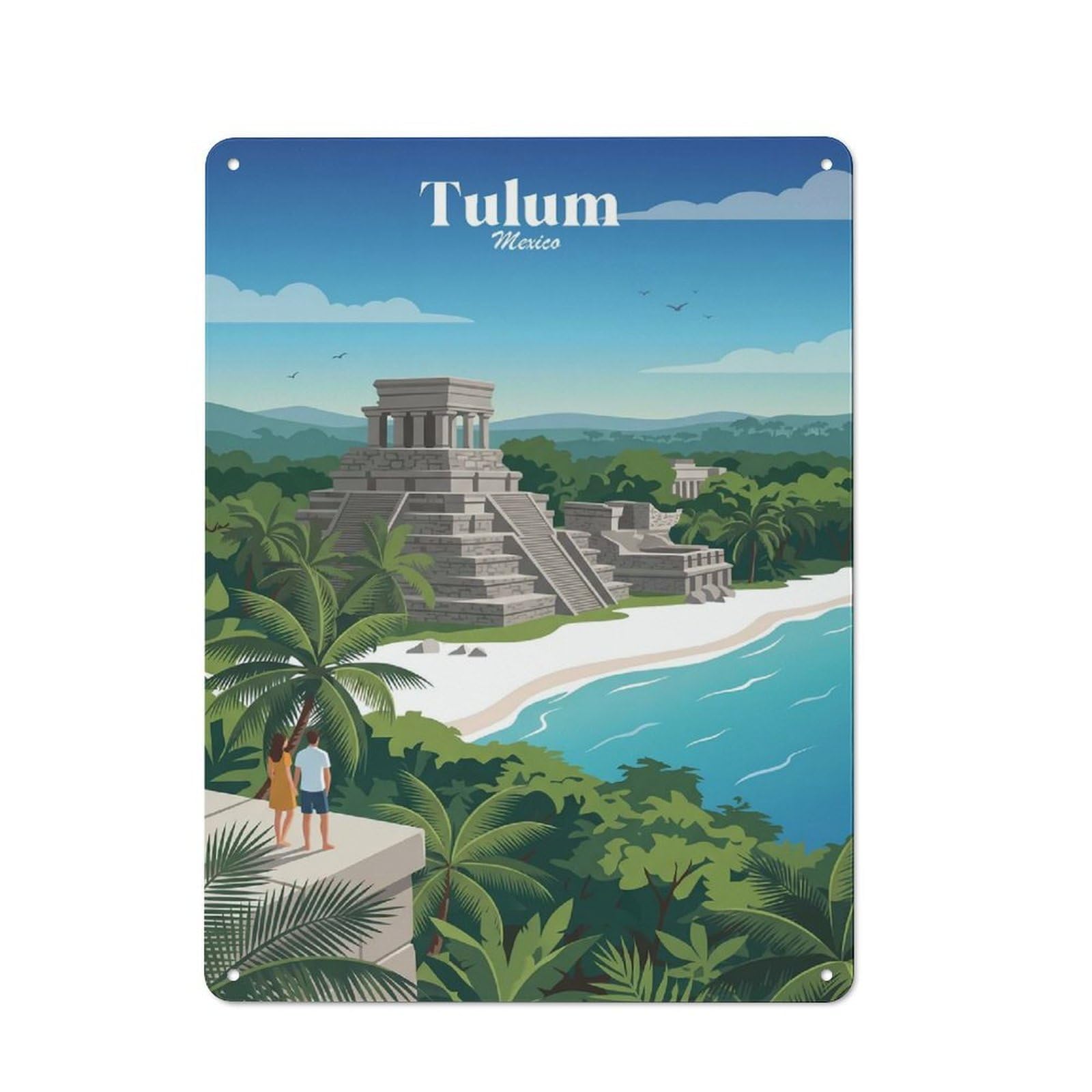 Tulum Mexico Mayan Ruins Beach Vintage Metal Sign 40x30cm, Vintage Bistro Wall Plaque for Coffee Bar, Small Shop Or Dining Room
