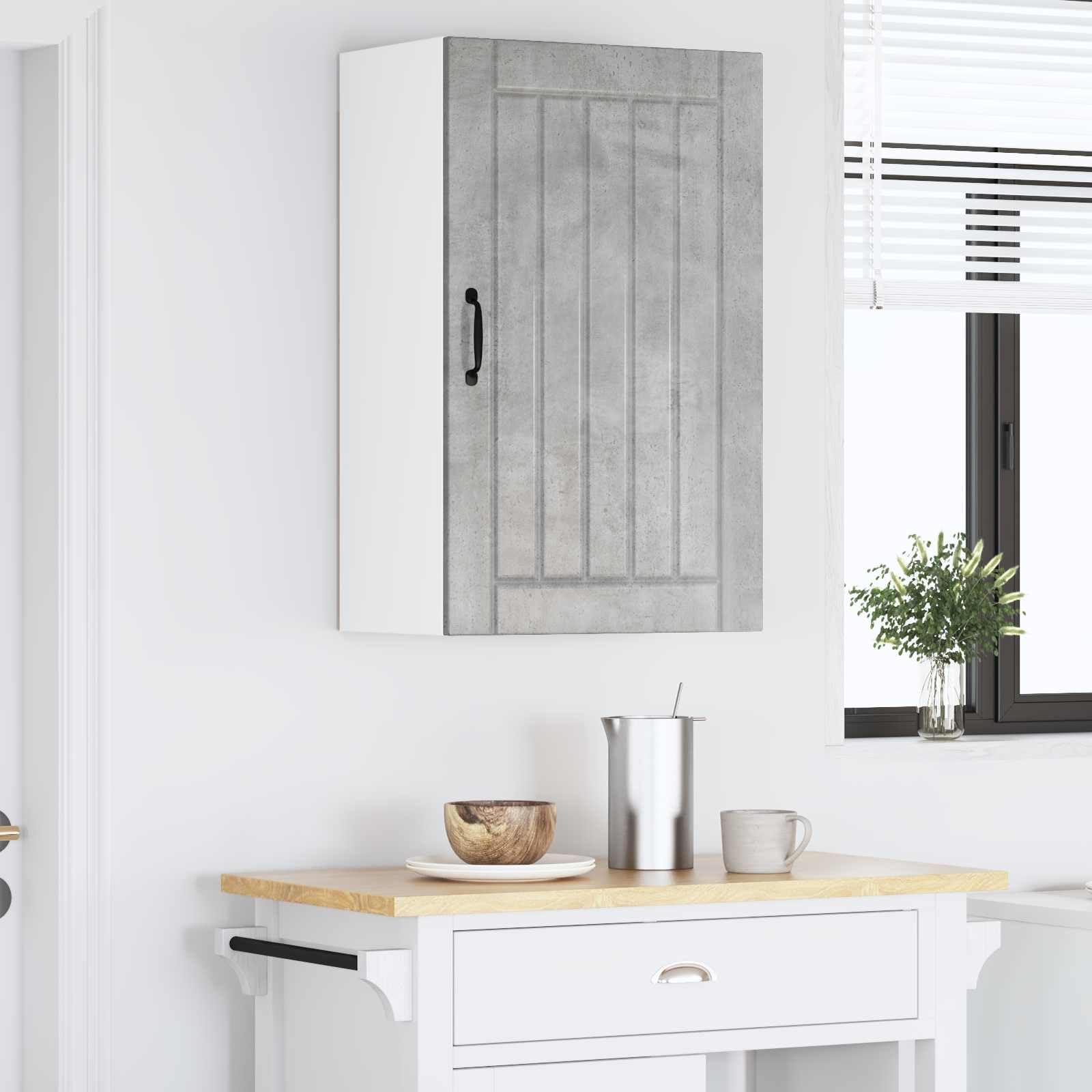 Armadio da parete grigio cemento, 50 x 31 x 80 cm, in legno